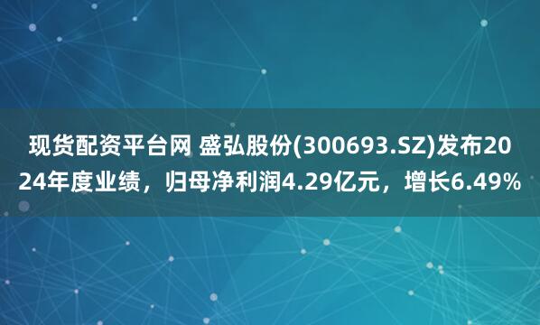 现货配资平台网 盛弘股份(300693.SZ)发布2024年度业绩，归母净利润4.29亿元，增长6.49%