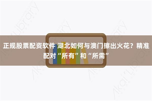正规股票配资软件 湖北如何与澳门擦出火花？精准配对“所有”和“所需”