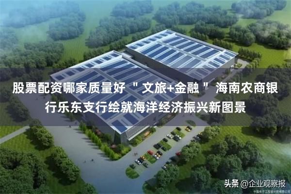 股票配资哪家质量好 ＂文旅+金融＂ 海南农商银行乐东支行绘就海洋经济振兴新图景