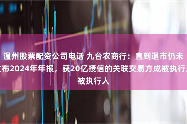 温州股票配资公司电话 九台农商行:直到退市仍未发布2024年年报,获20亿授信的关联交易方成被执行人
